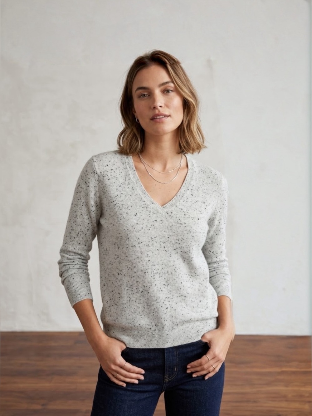 Everlane “Speckled Gray “ Cashmere Sweater S Old Money Preppy